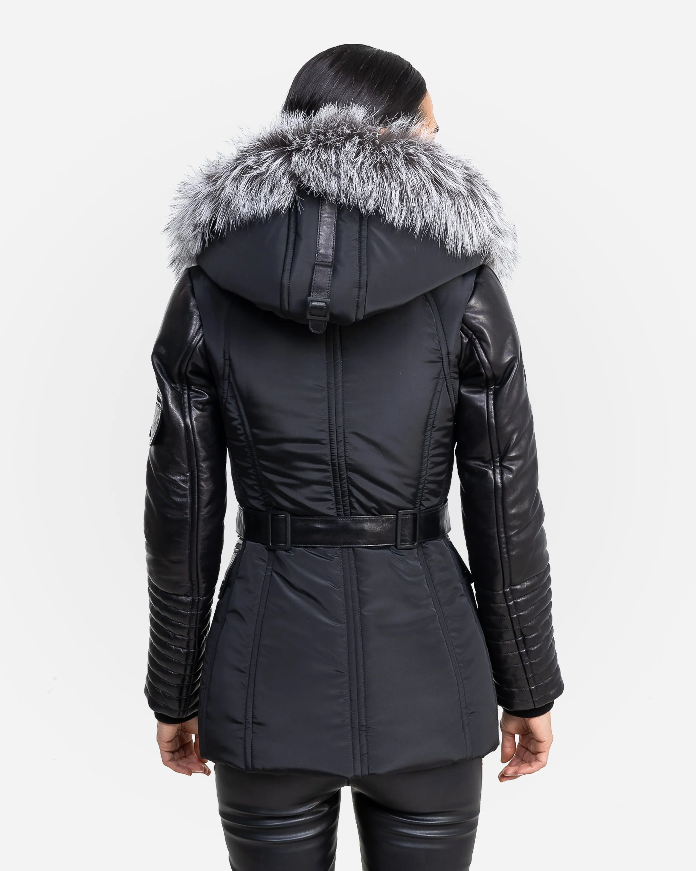 Kim Leather Sleeve Jacket with Silver Fox Fur