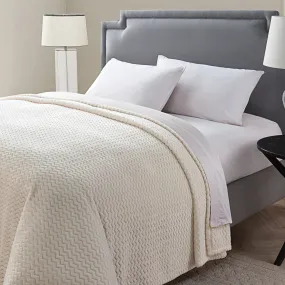Knitted Chevron Blanket In King In Ivory