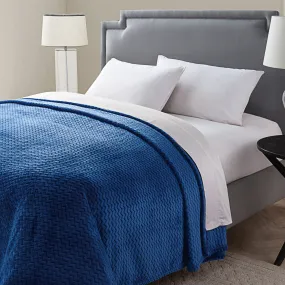Knitted Chevron Blanket In King In Navy