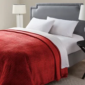 Knitted Chevron Blanket In Queen In Red