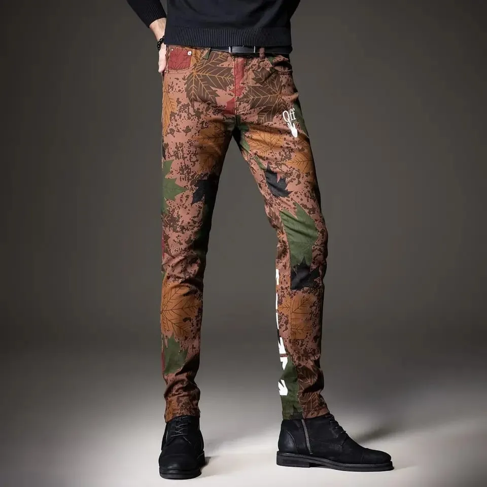 Light Luxury Men’s Street Fashion Full Print Jeans,Korea Version Slim-fit Hip Hop Denim Pants ,Trendy Casual Jeans Pants S3479198
