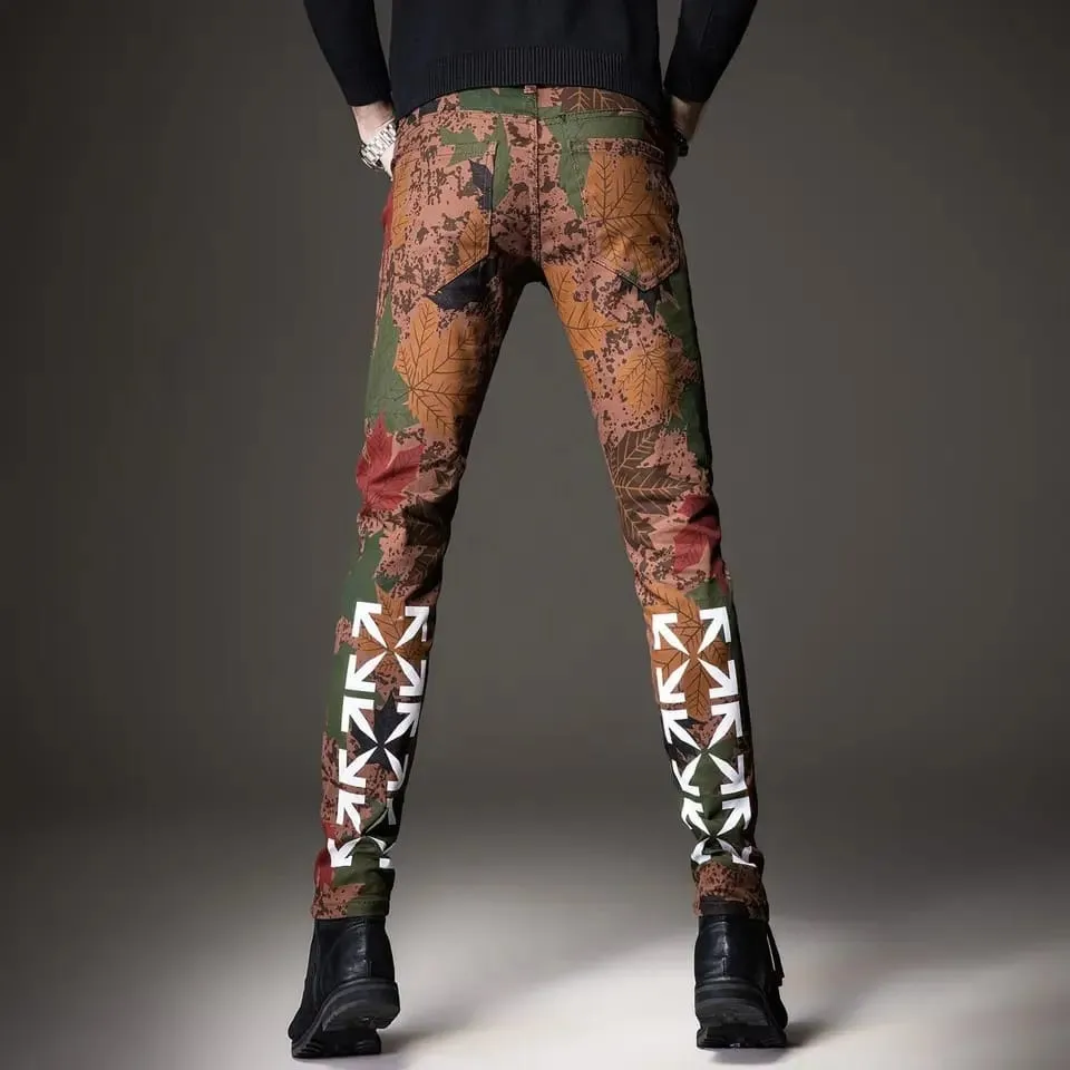 Light Luxury Men’s Street Fashion Full Print Jeans,Korea Version Slim-fit Hip Hop Denim Pants ,Trendy Casual Jeans Pants S3479198