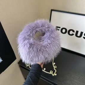 Long Pearl Chain Winter Fox Fur Mini Handbags-Showtown