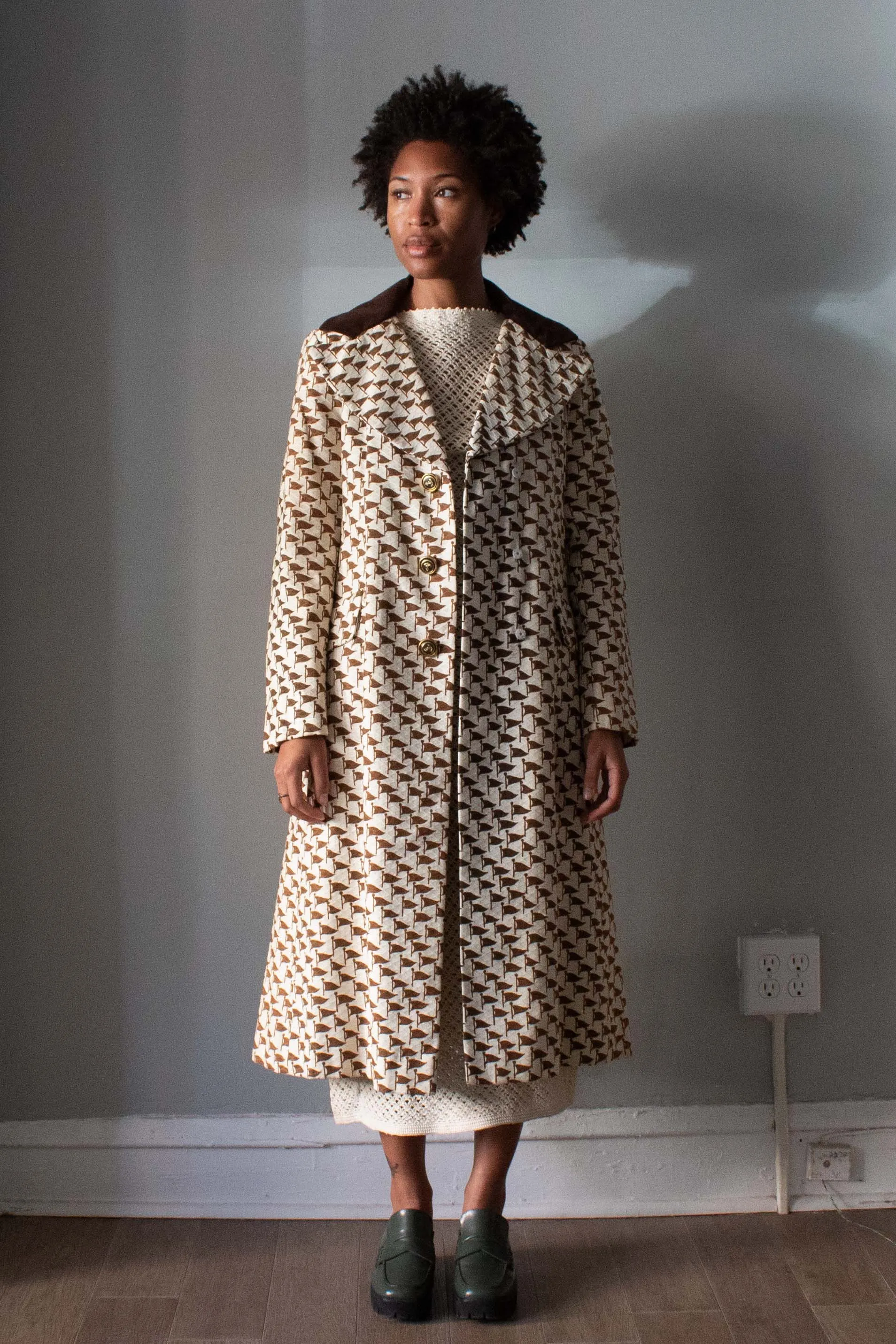 Main Street by Tom Fallon Brown and White Textured Cotton Flag Print Jacket