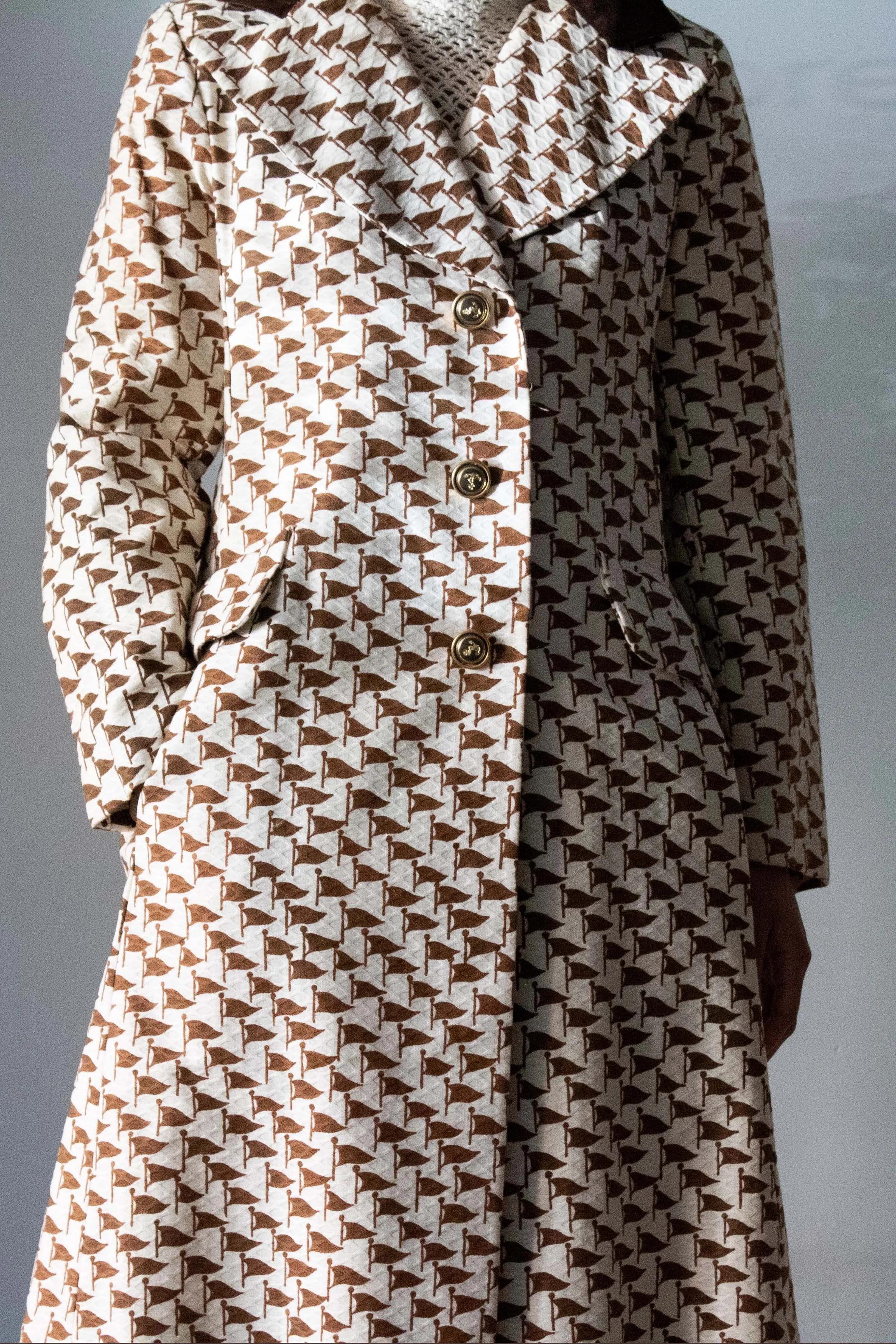 Main Street by Tom Fallon Brown and White Textured Cotton Flag Print Jacket