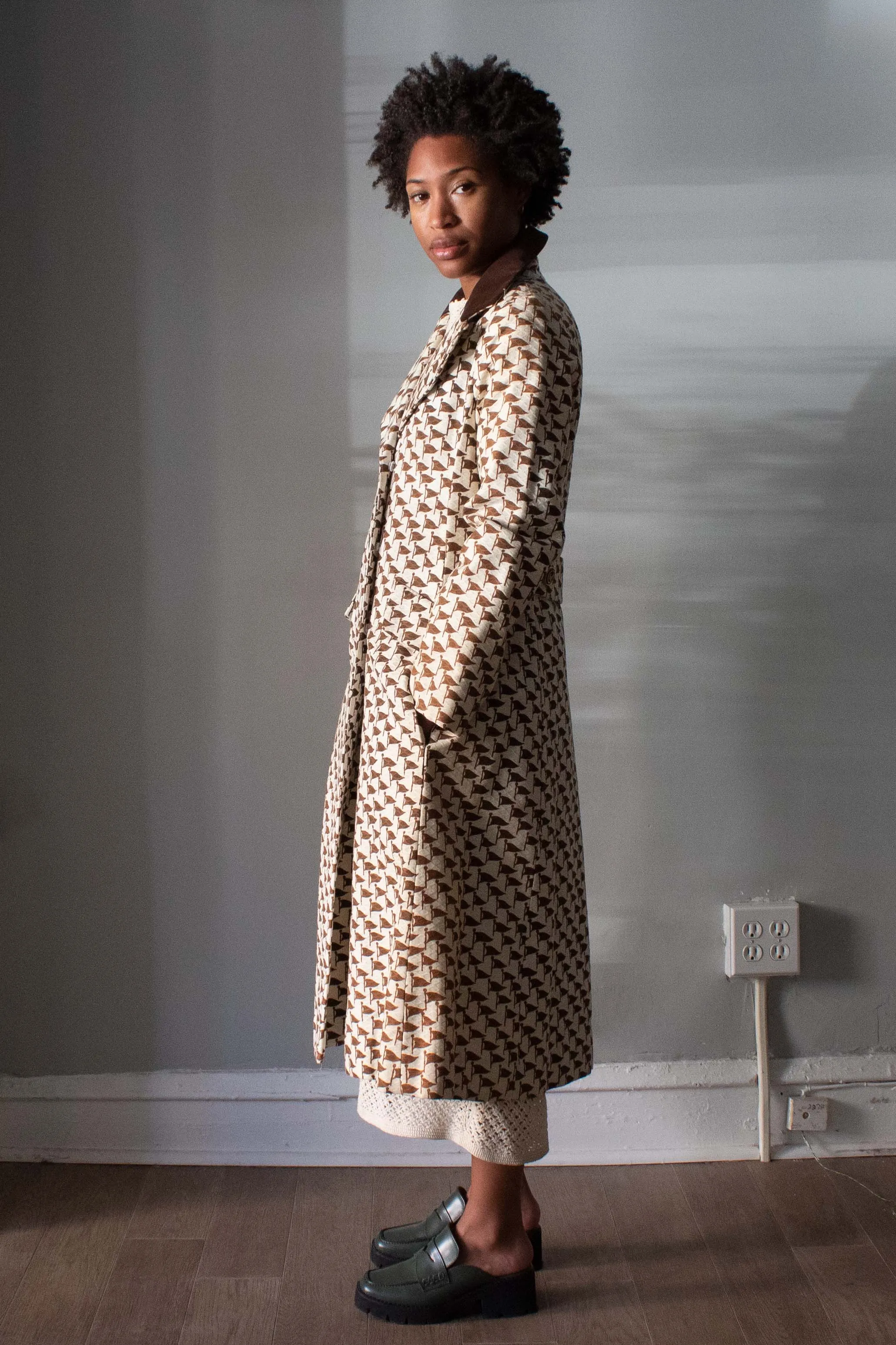 Main Street by Tom Fallon Brown and White Textured Cotton Flag Print Jacket