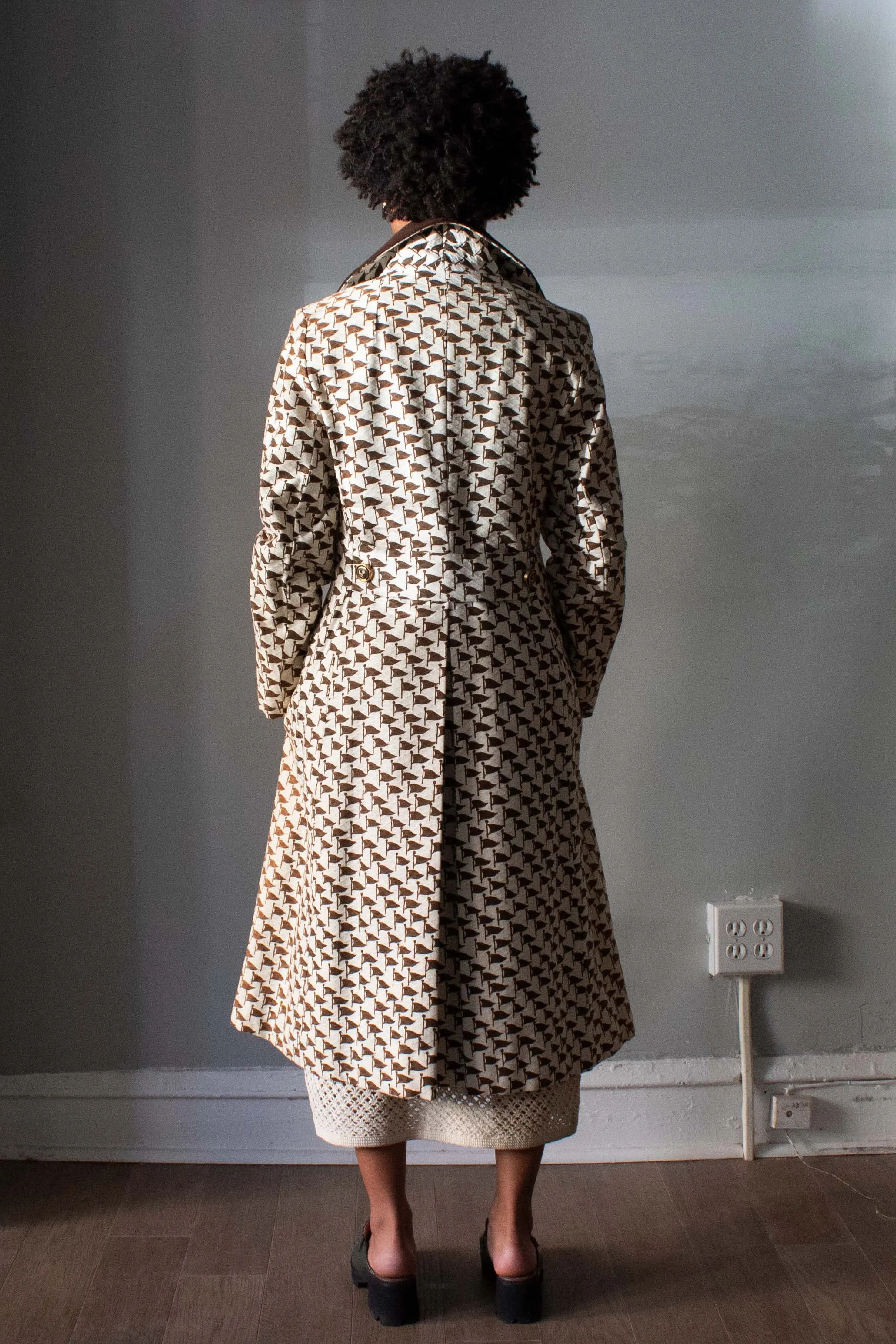 Main Street by Tom Fallon Brown and White Textured Cotton Flag Print Jacket