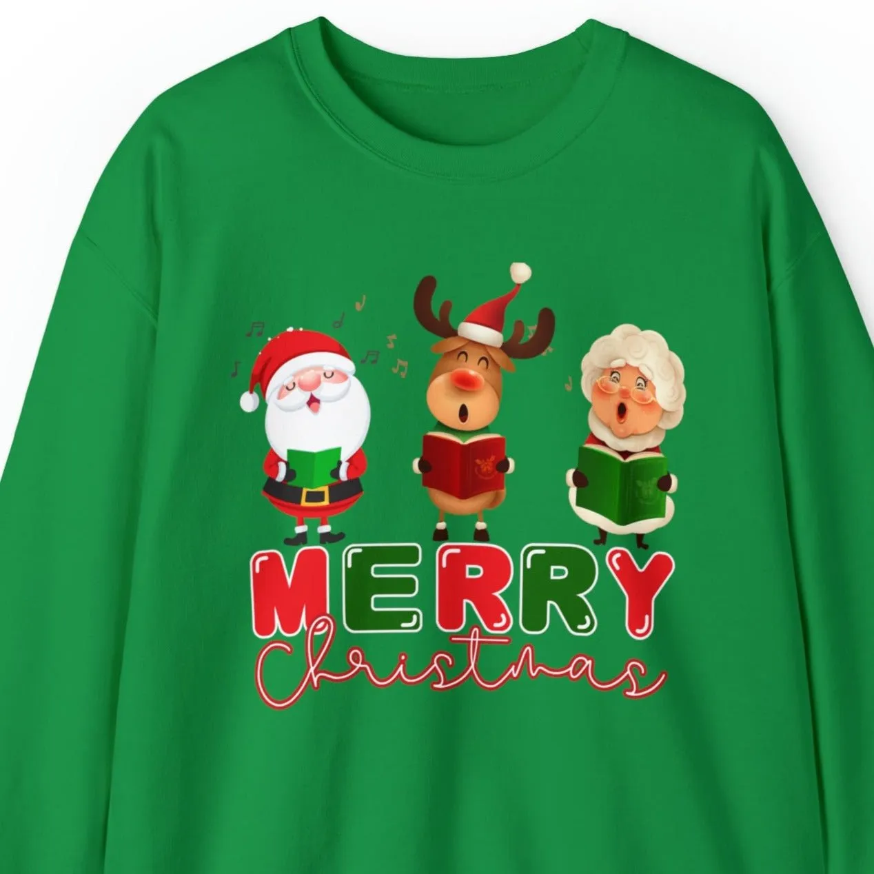 Merry Christmas Caroling Crew Women's Sweatshirt: Festive Santa, Mrs. Claus & Reindeer Carolers