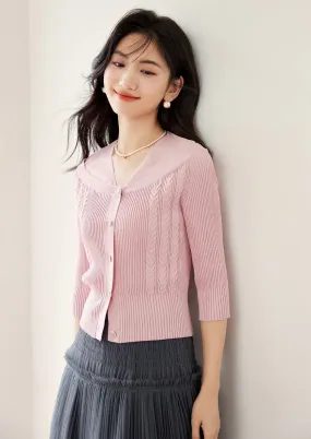 MESH STITCH PINK KNIT CARDIGAN