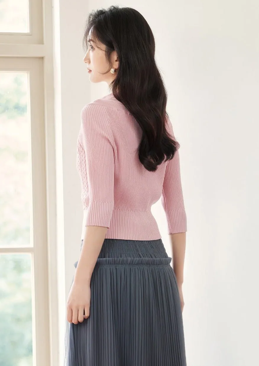 MESH STITCH PINK KNIT CARDIGAN