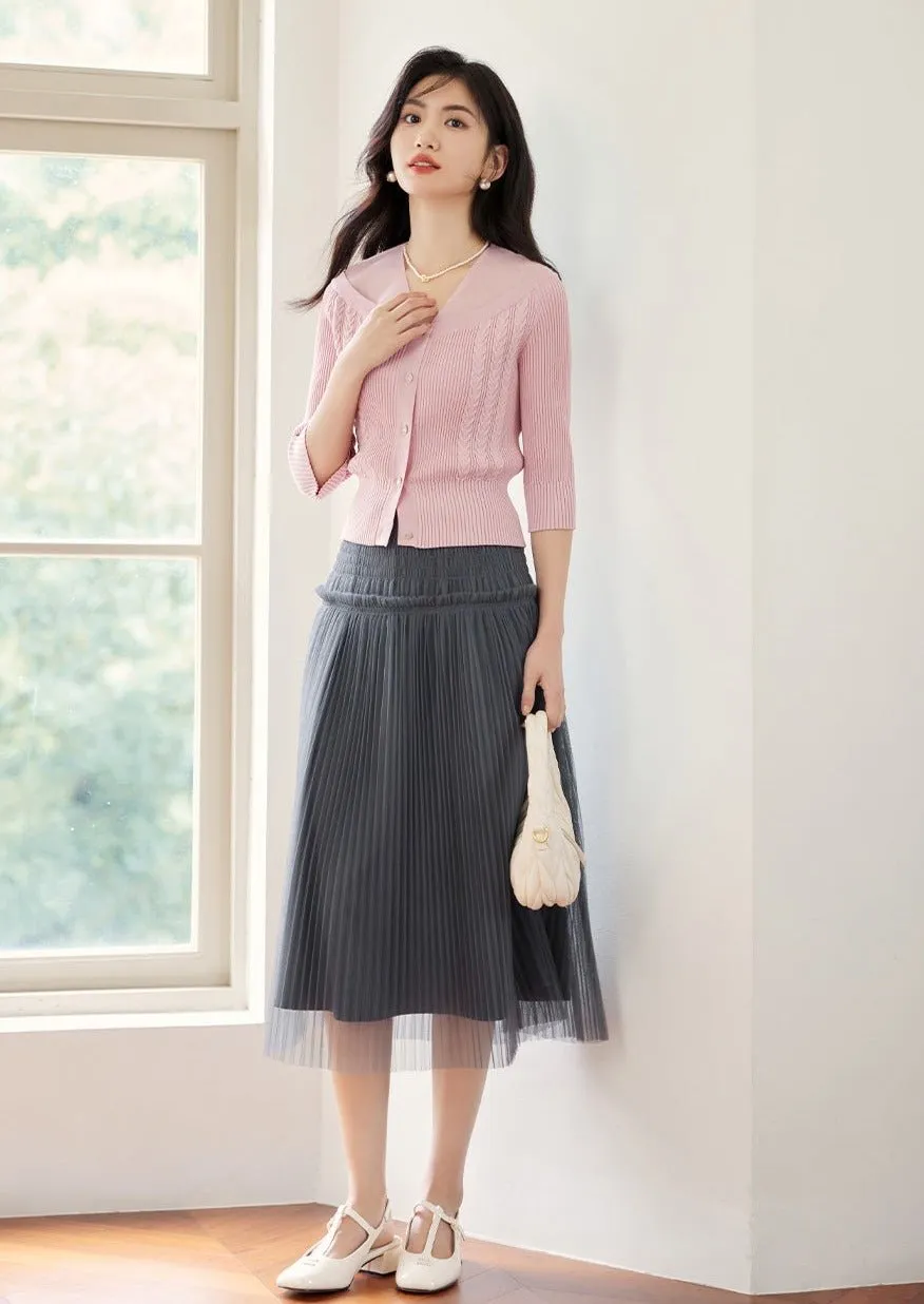 MESH STITCH PINK KNIT CARDIGAN
