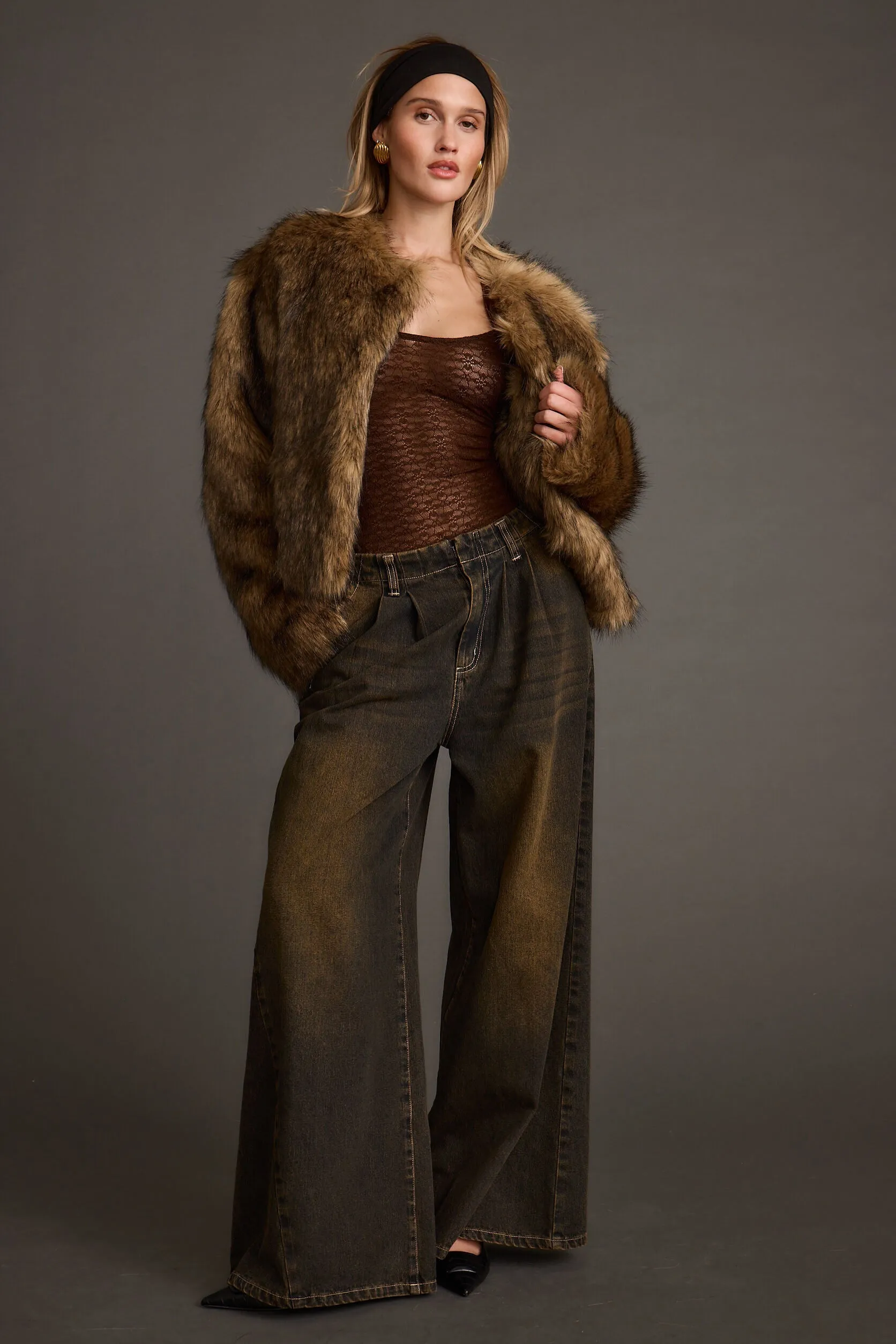 Misty Brown Faux Fur Coat