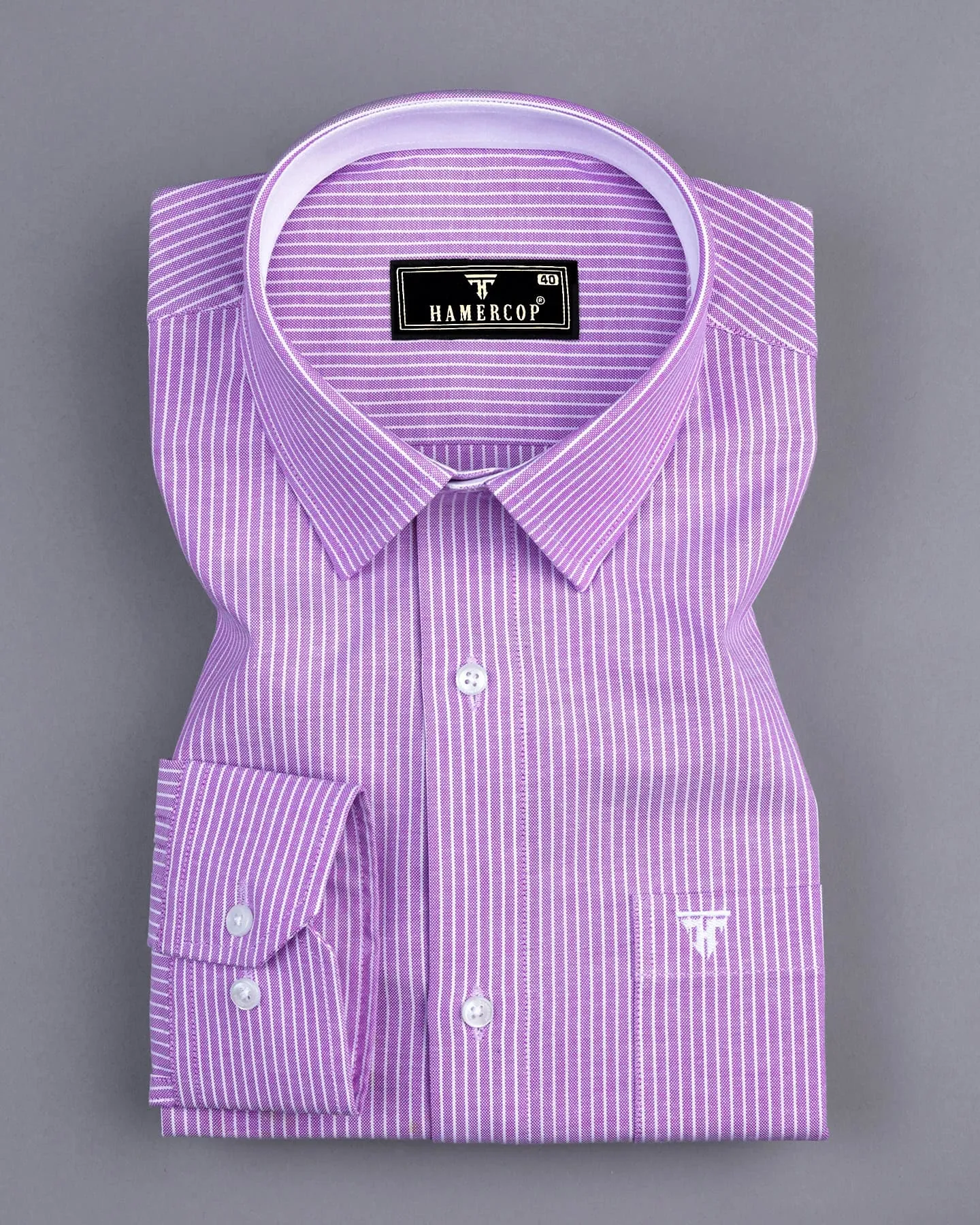Moccasin Purple Pencil Stripe Oxford Cotton Designer Shirt