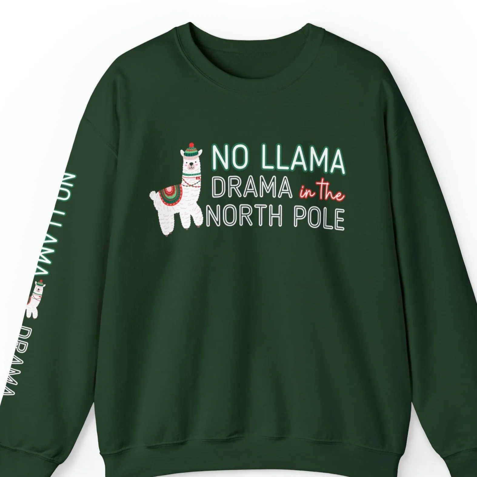 No Llama Drama in the North Pole: Christmas Llama Women's Sweatshirt with Unique Arm Detail