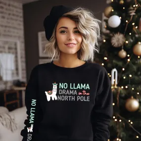 No Llama Drama in the North Pole: Christmas Llama Women's Sweatshirt with Unique Arm Detail