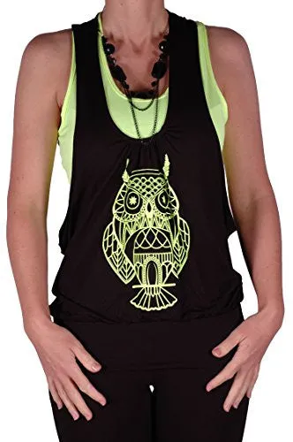 Owl Print Neon  Beaded Tops
