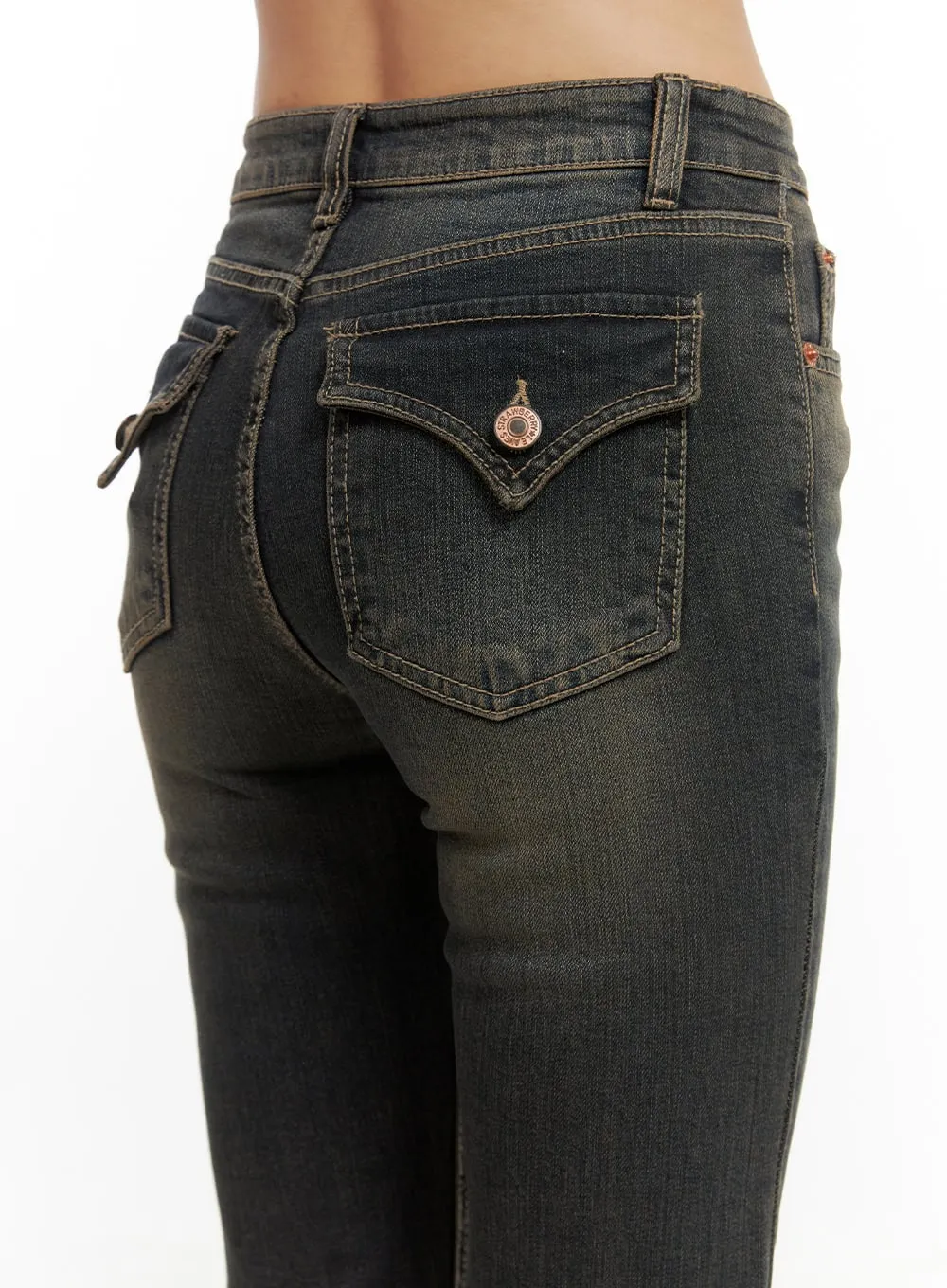 Paisley Slim-Fit Bootcut Washed Jeans CO424