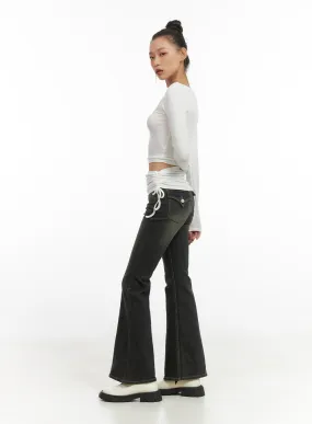 Paisley Slim-Fit Bootcut Washed Jeans CO424