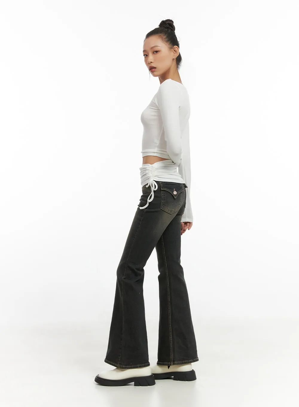 Paisley Slim-Fit Bootcut Washed Jeans CO424