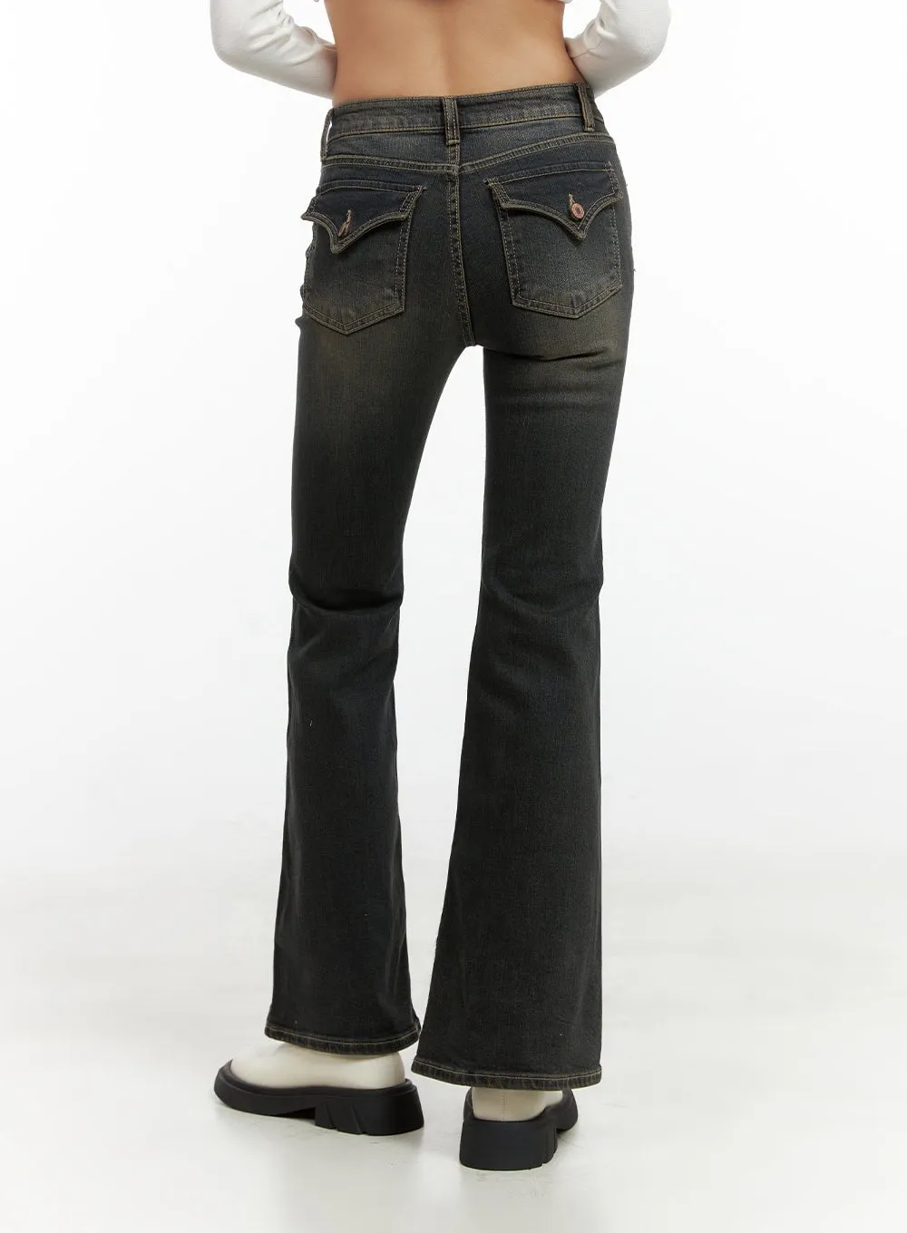 Paisley Slim-Fit Bootcut Washed Jeans CO424