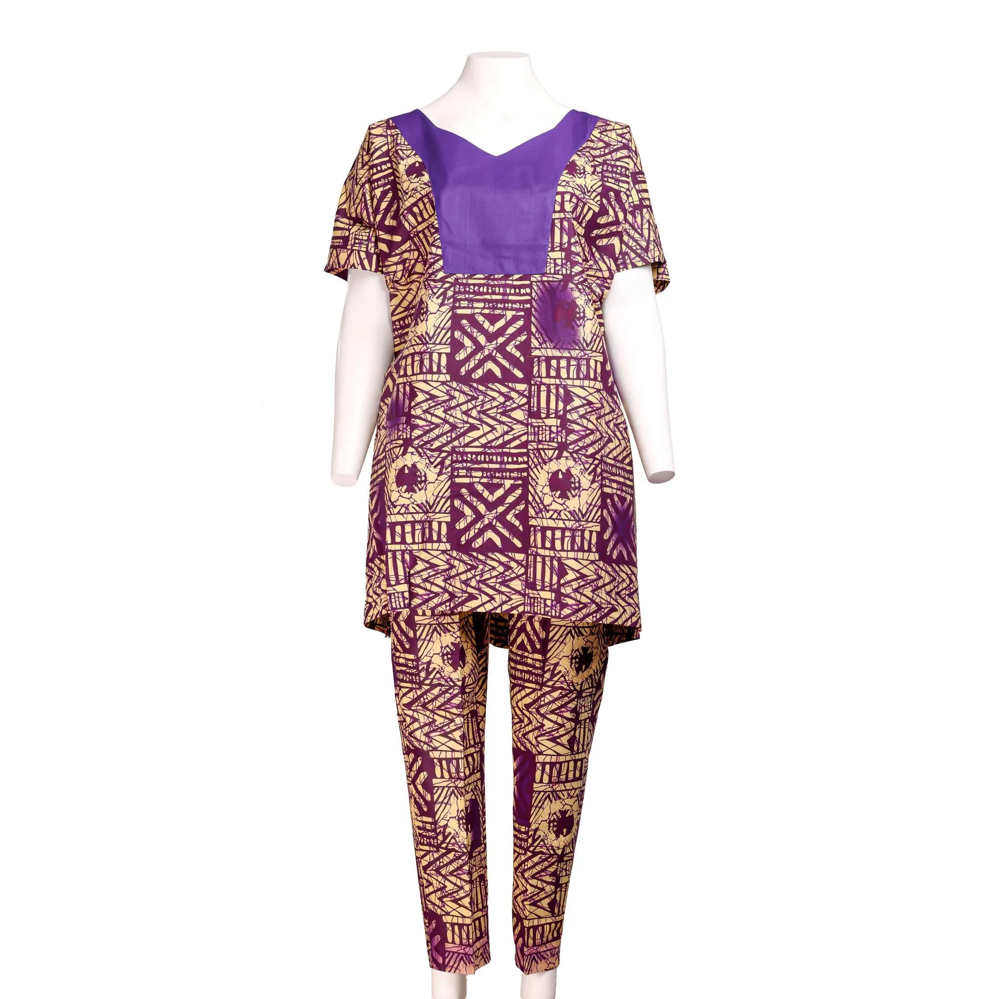 Purple & Cream Women's Dashiki Set