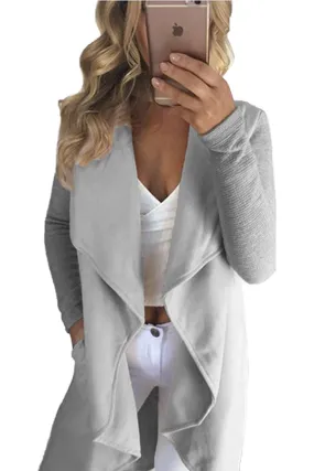 Sexy Grey Lapel Collar Irregular Hem Knit Trench Coat