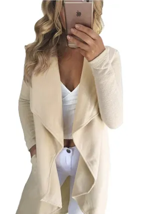 Sexy Khaki Lapel Collar Irregular Hem Knit Trench Coat