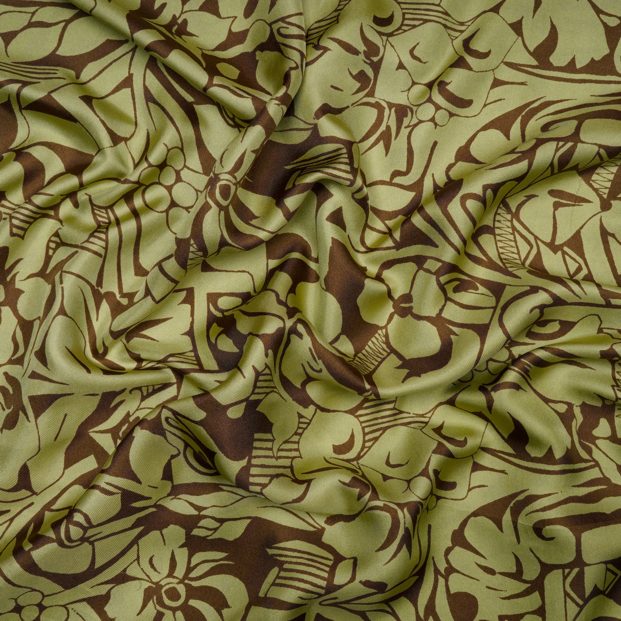 Sharp Green-Brown Color Printed Twill Silk Fabric
