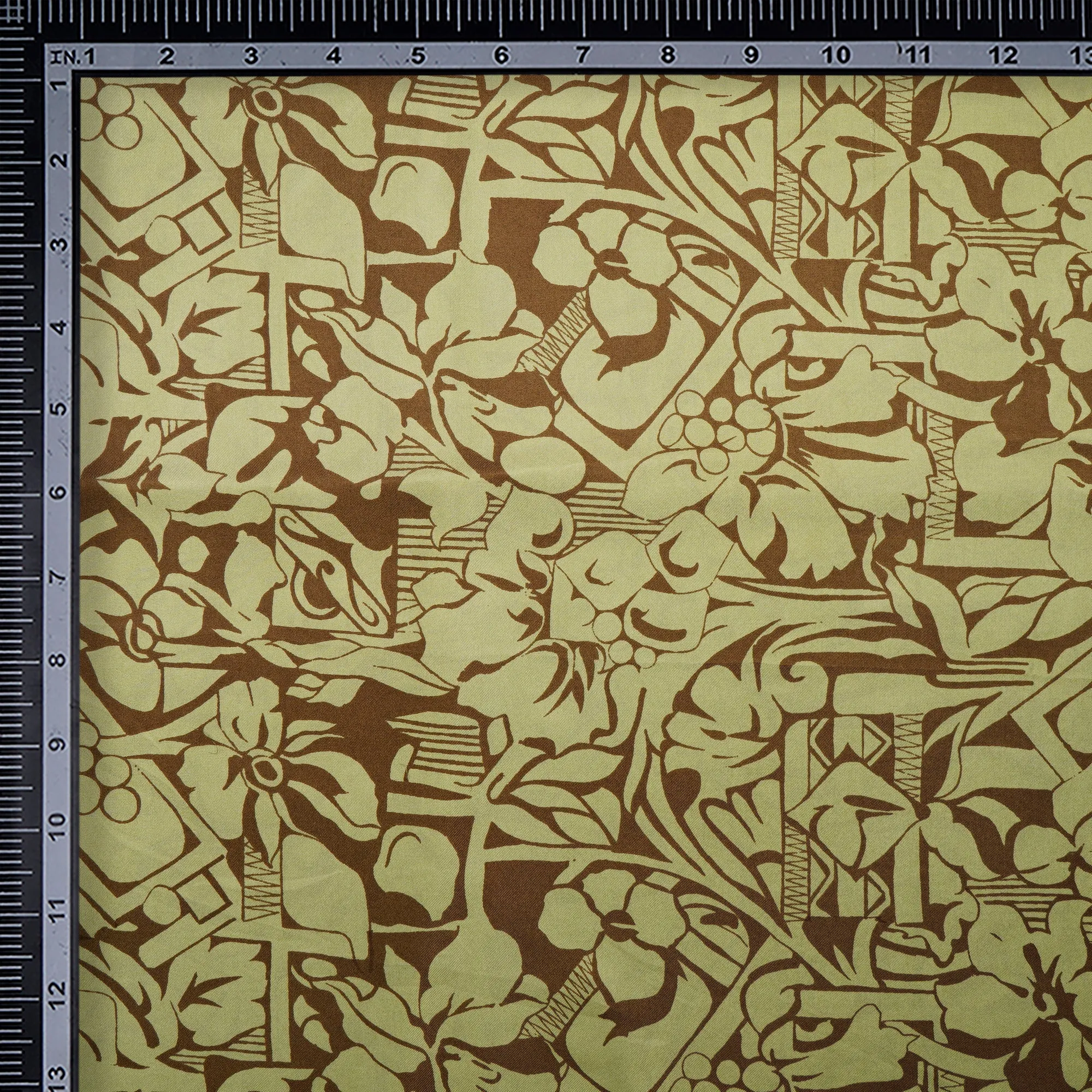Sharp Green-Brown Color Printed Twill Silk Fabric