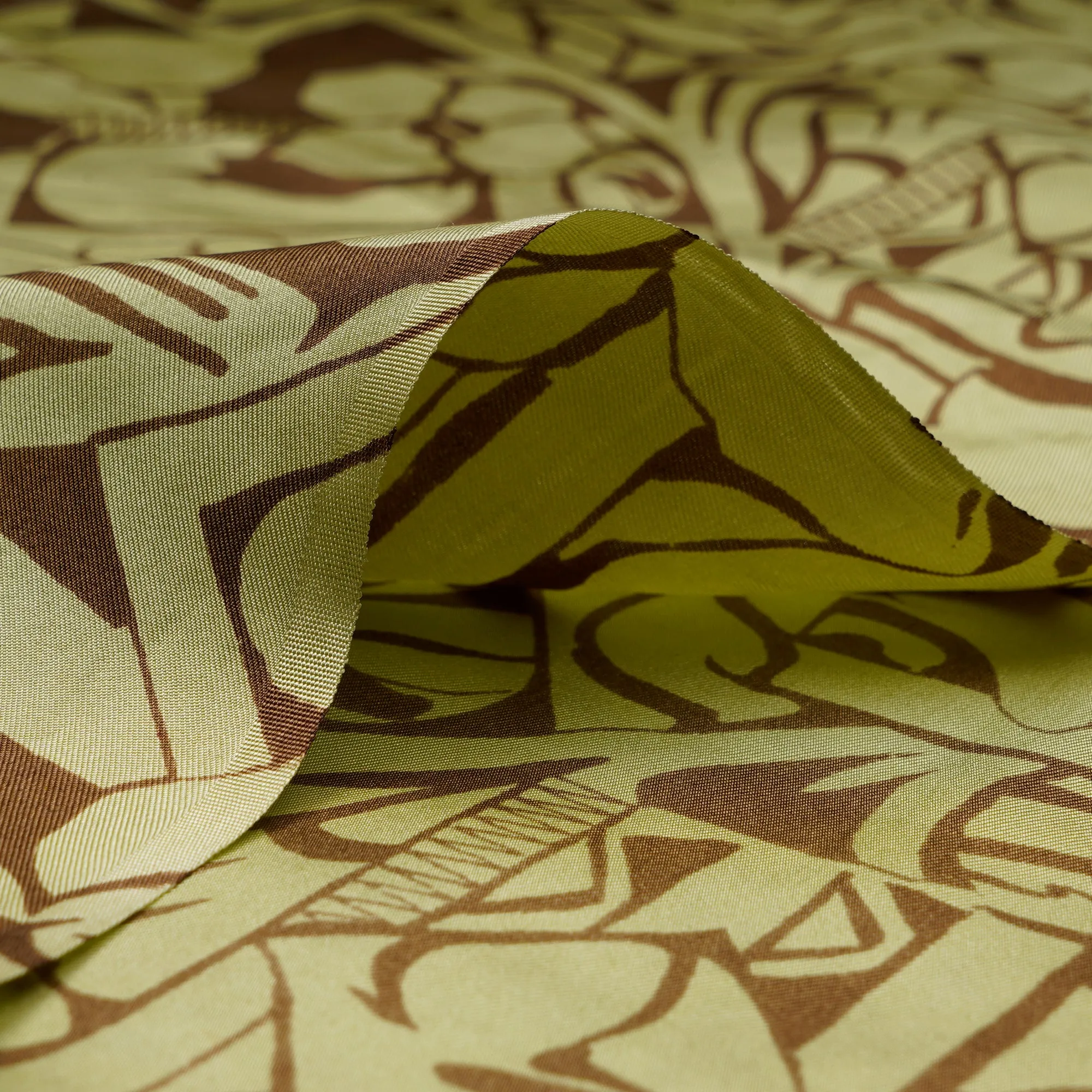 Sharp Green-Brown Color Printed Twill Silk Fabric