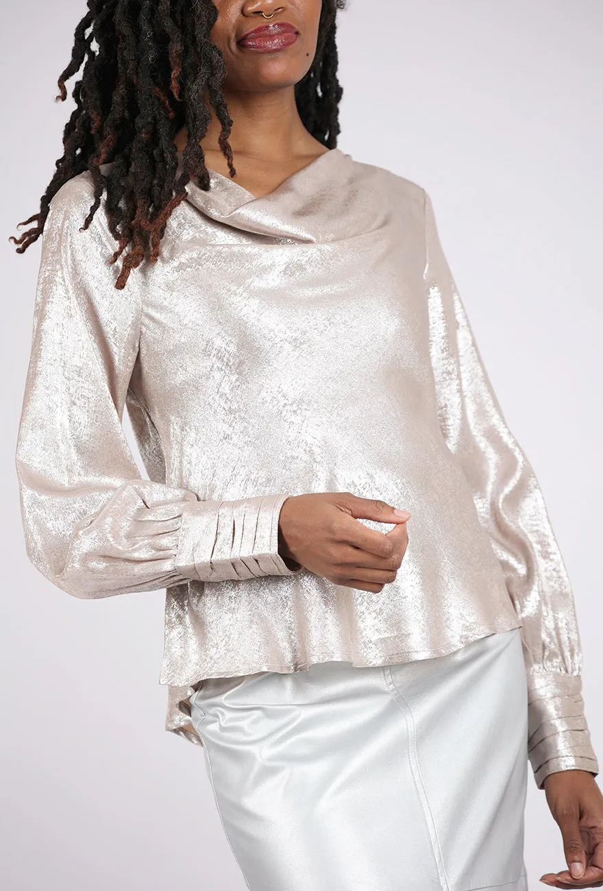 Shimmer Cowl Blouse, Rose Metallic