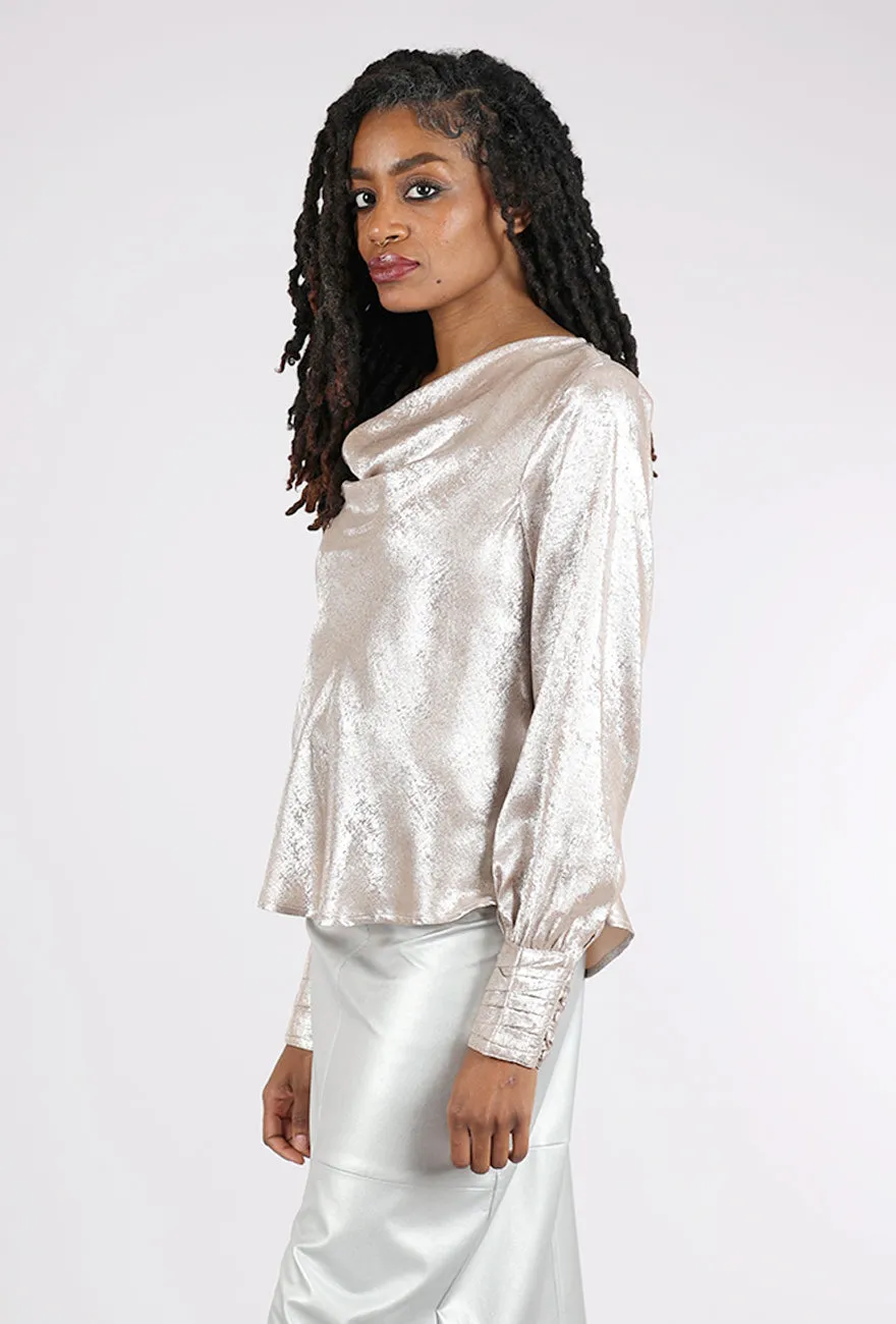 Shimmer Cowl Blouse, Rose Metallic