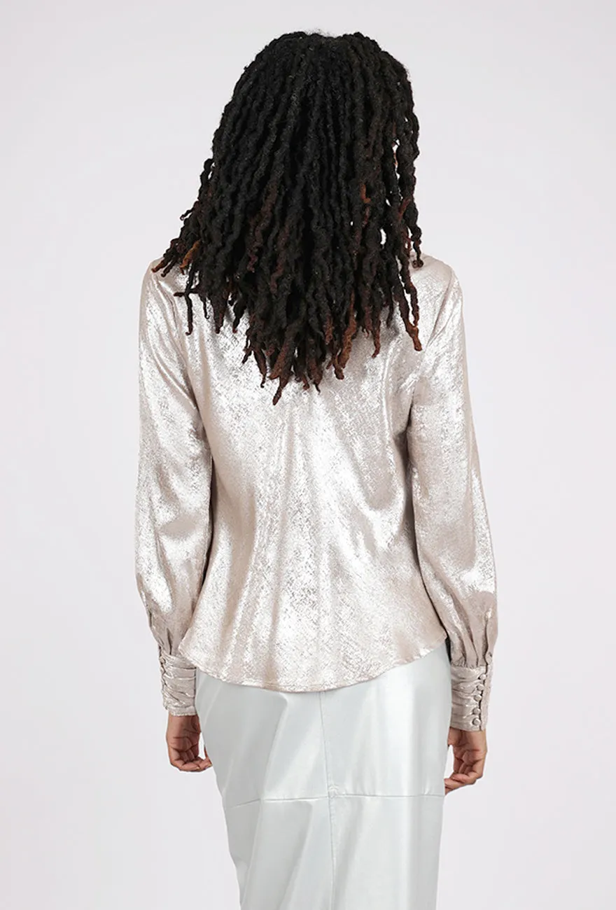 Shimmer Cowl Blouse, Rose Metallic