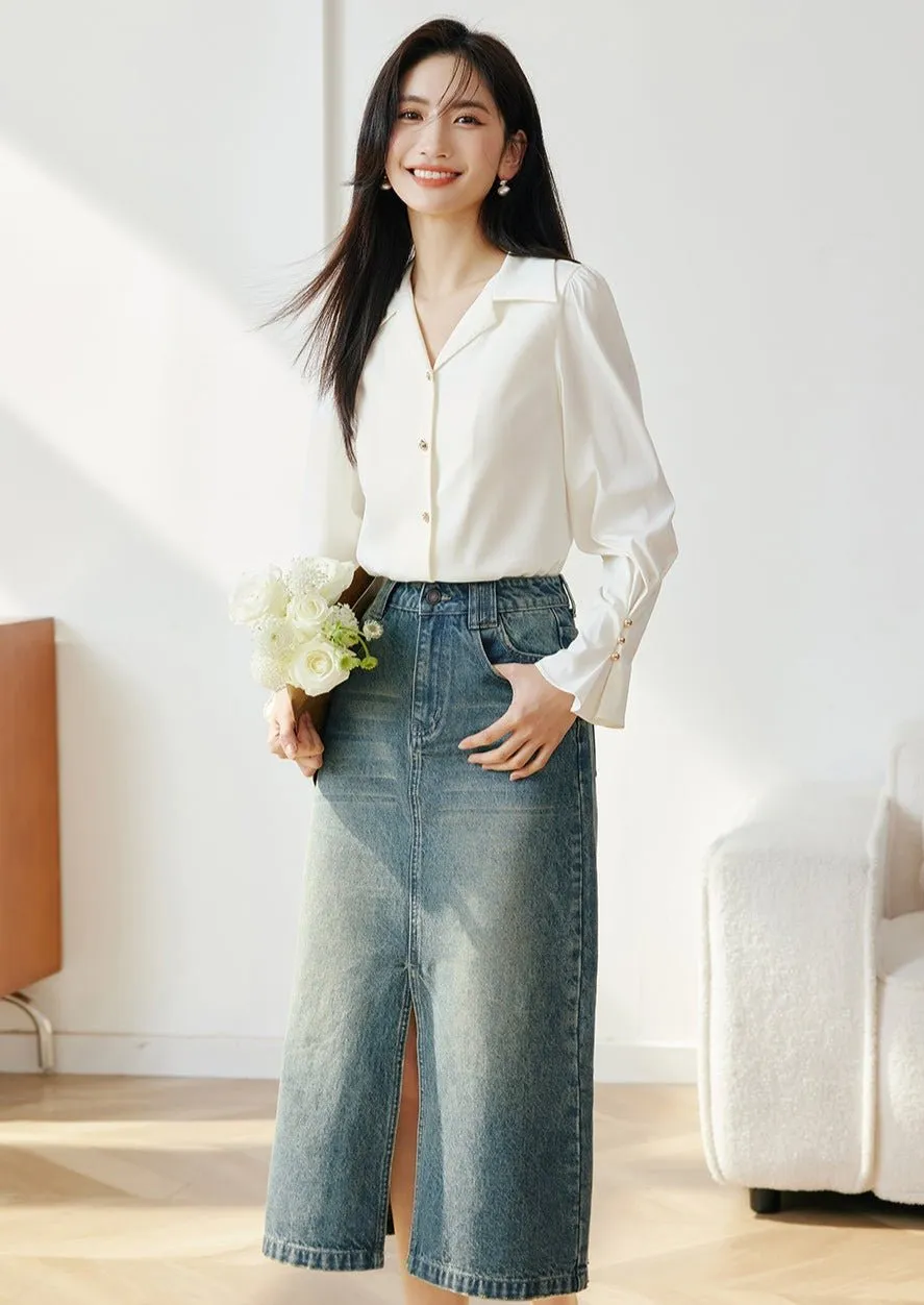 SMALL LAPEL DESIGN LONG SLEEVE SHIRT