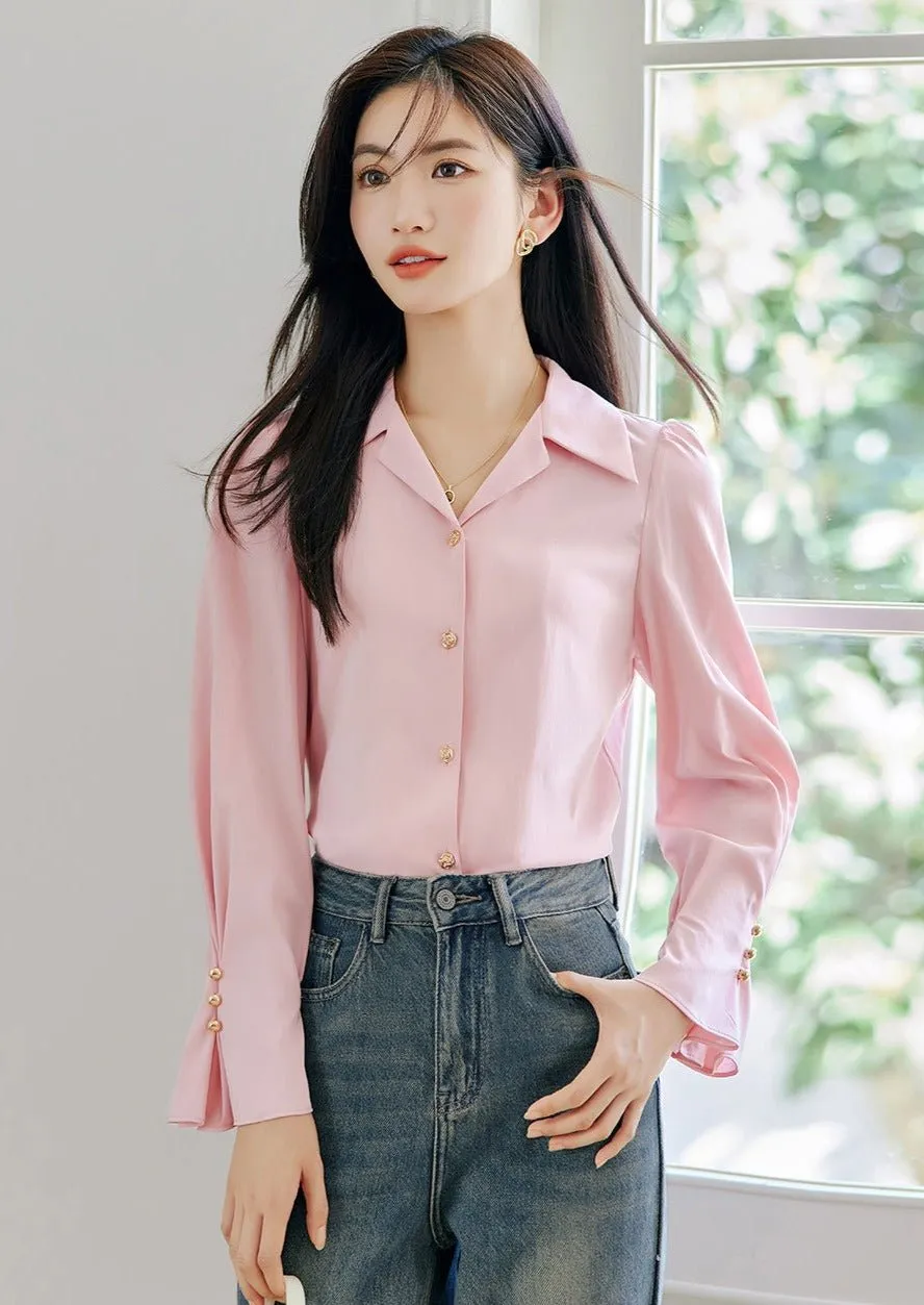 SMALL LAPEL DESIGN LONG SLEEVE SHIRT