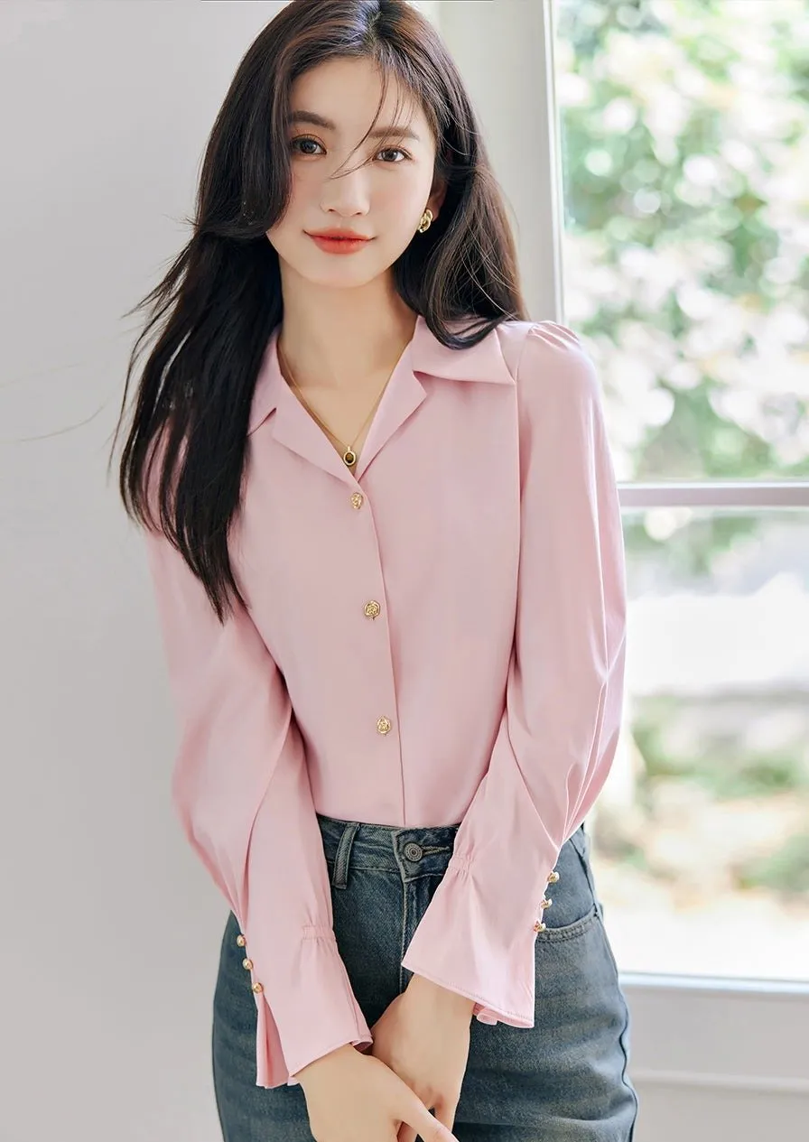 SMALL LAPEL DESIGN LONG SLEEVE SHIRT