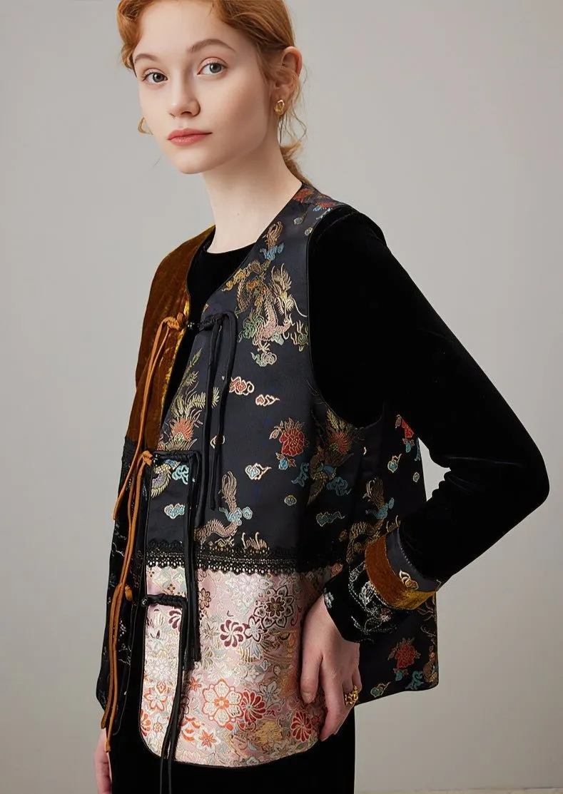 SPRING BLACK VELVET EMBROIDERY VEST