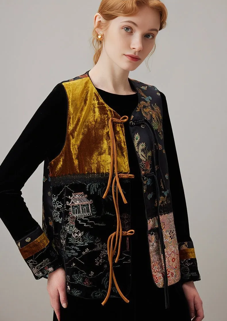 SPRING BLACK VELVET EMBROIDERY VEST