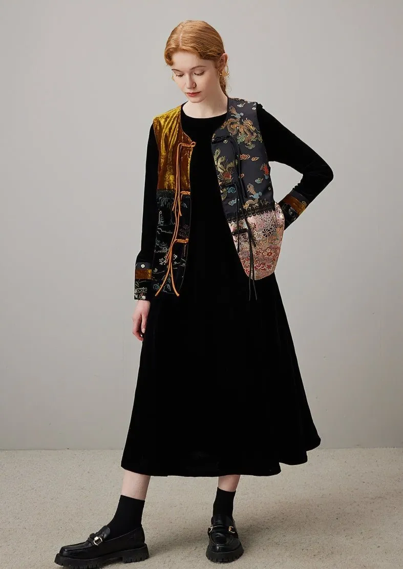 SPRING BLACK VELVET EMBROIDERY VEST