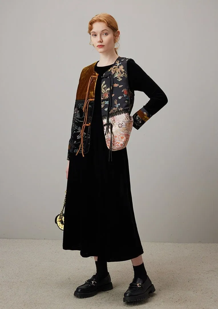 SPRING BLACK VELVET EMBROIDERY VEST