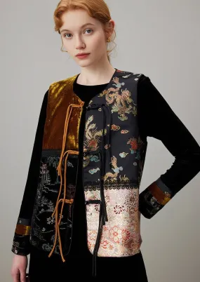 SPRING BLACK VELVET EMBROIDERY VEST