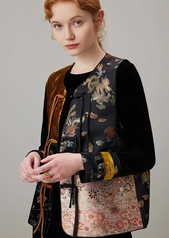 SPRING BLACK VELVET EMBROIDERY VEST