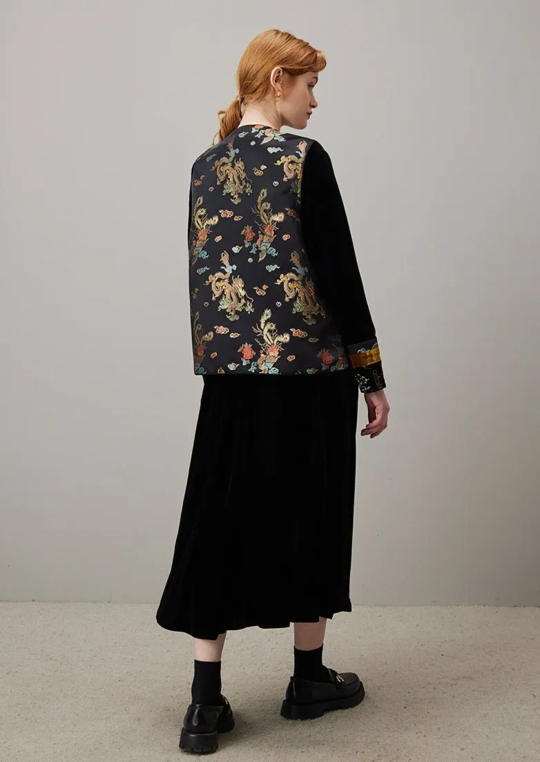 SPRING BLACK VELVET EMBROIDERY VEST