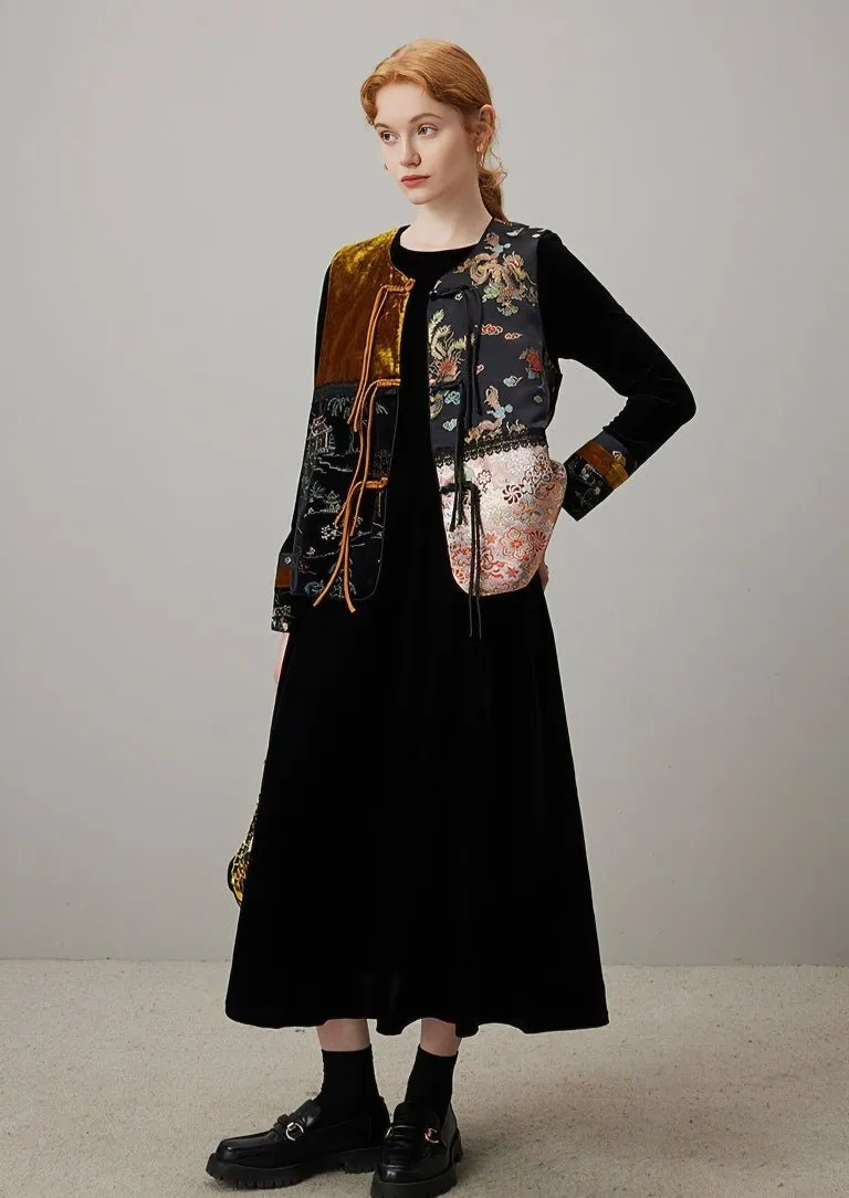 SPRING BLACK VELVET EMBROIDERY VEST