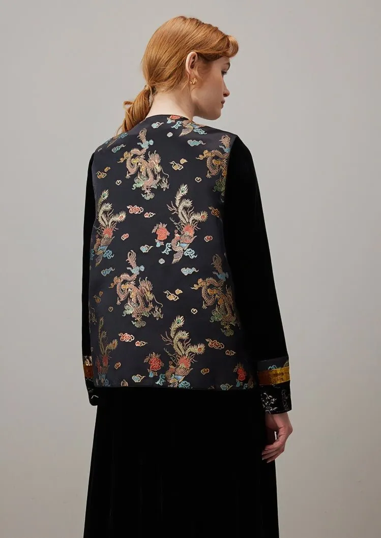 SPRING BLACK VELVET EMBROIDERY VEST