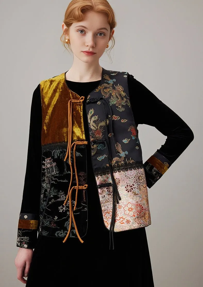 SPRING BLACK VELVET EMBROIDERY VEST