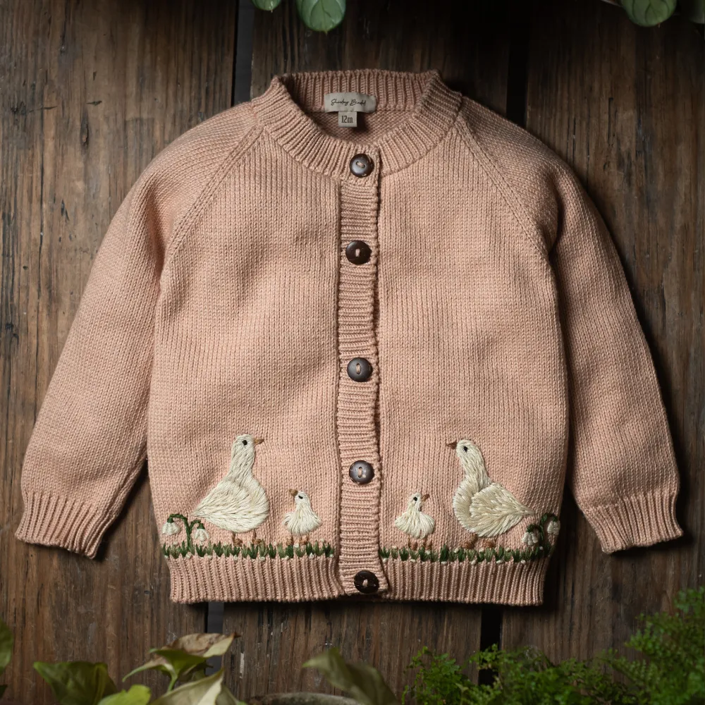 Spring Geese cardigan (Cotton) - Apricot