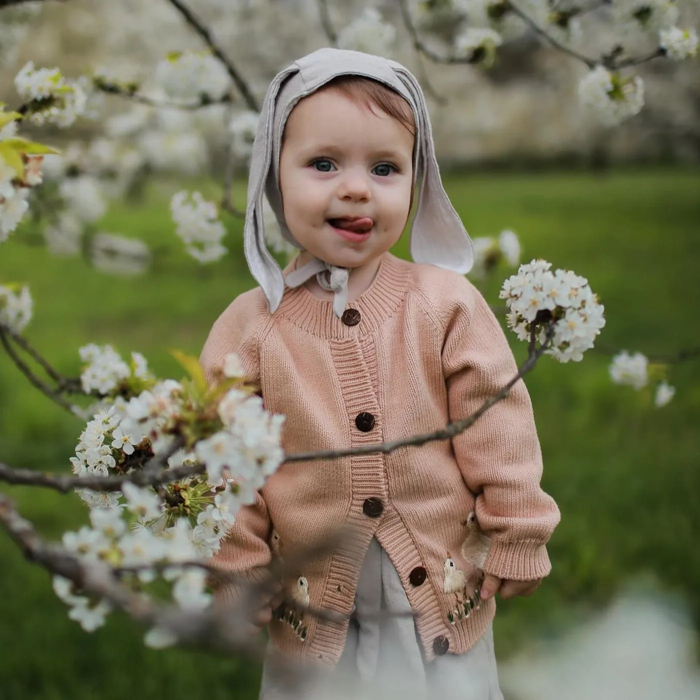 Spring Geese cardigan (Cotton) - Apricot