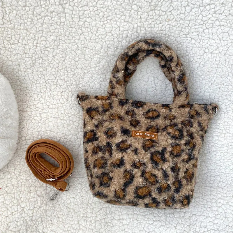 UAKISS  -  Autumn Winter Fashion Plush Leopard Print Handbag Canvas Shoulder Bag Adjustable Crossbody Bags With Zipper