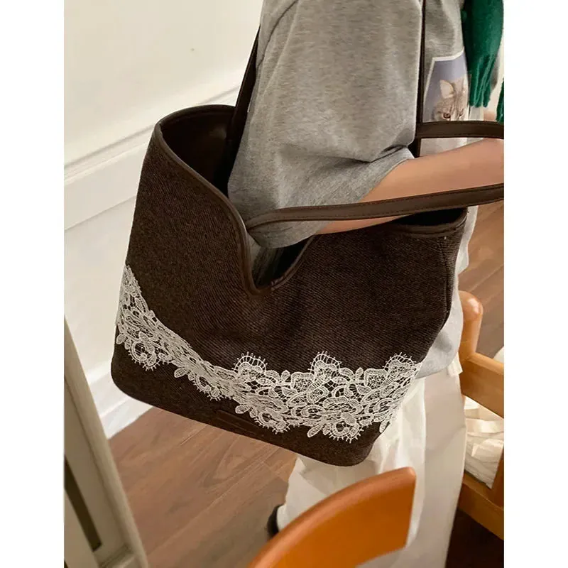 UAKISS  -  Korean Niche Canvas Bag for Women Autumn Winter Fashion Large Capacity Shoulder Versatile Commuting Tote Bags